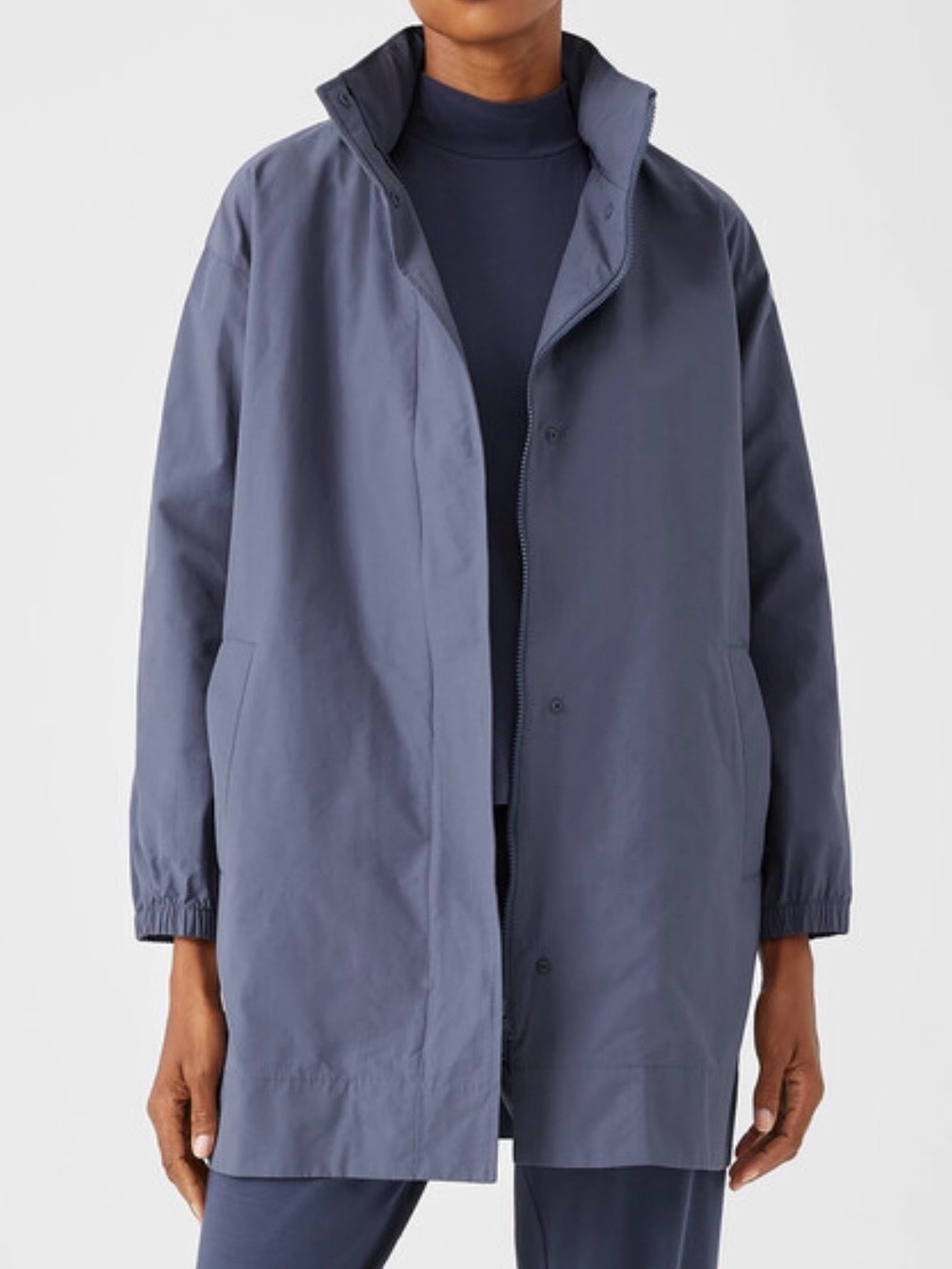 NWOT Eileen Fisher Light Cotton Nylon Stand Collar Long Coat Size XL